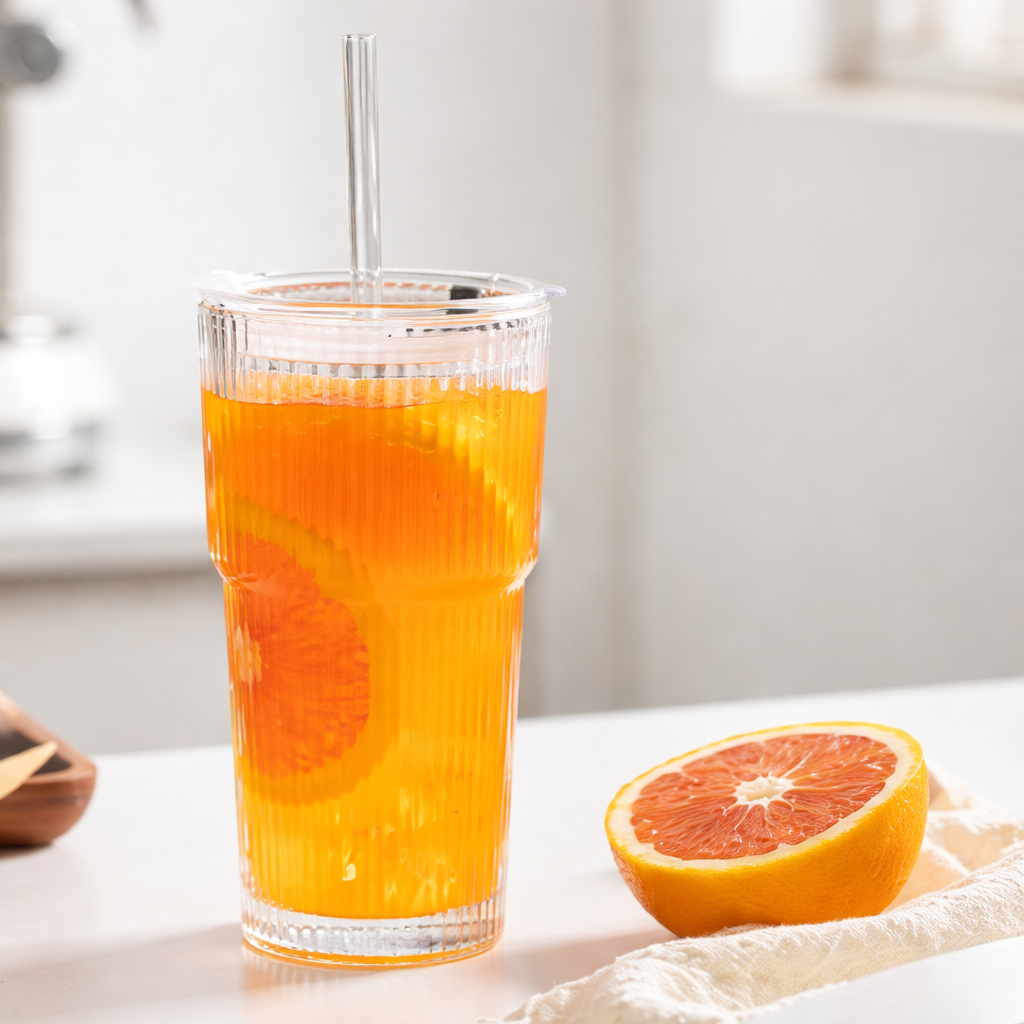 كوب قهوة زجاجي مضلع من القش 