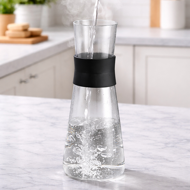  إبريق زجاجي بغطاء من الفولاذ المقاوم للصدأ