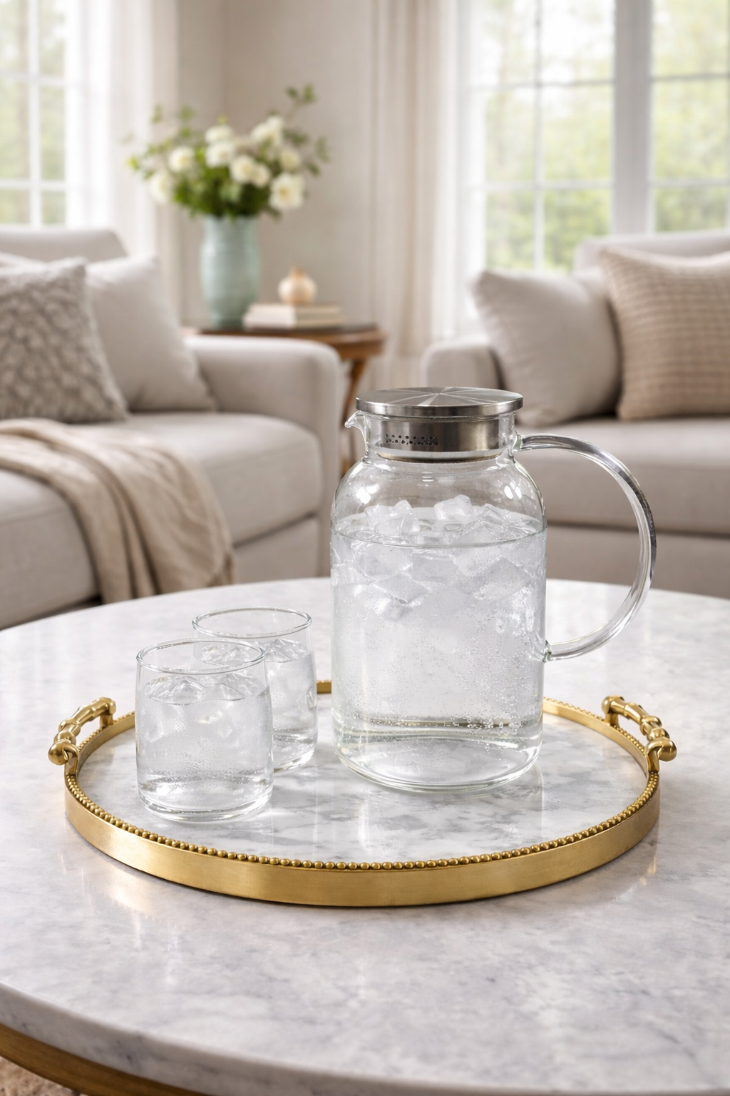 إبريق زجاجي على شكل دائري