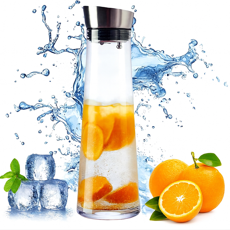  إبريق زجاجي بغطاء من الفولاذ المقاوم للصدأ