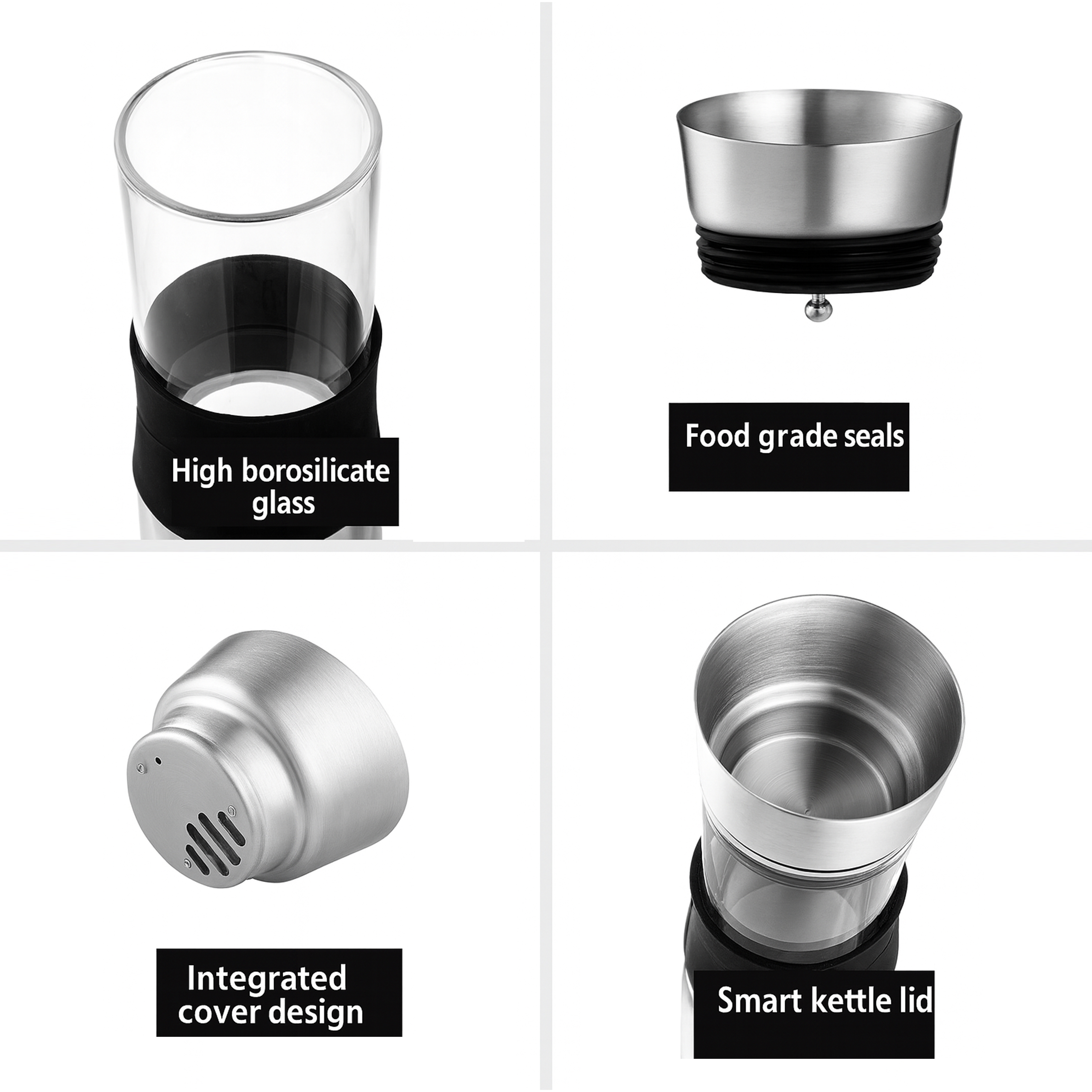 إبريق زجاجي بغطاء من الفولاذ المقاوم للصدأ