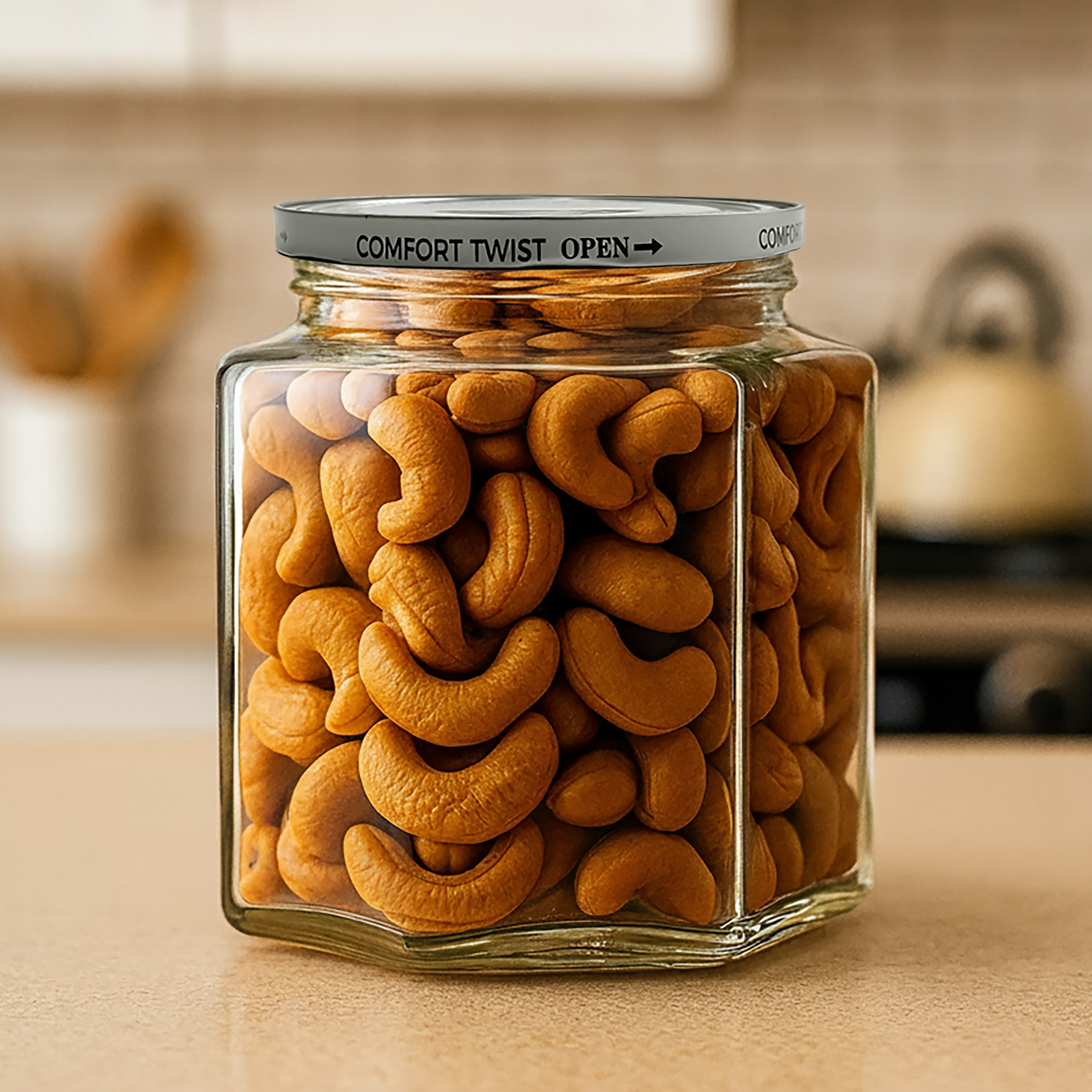 جرة زجاجية مع غطاء تعليب مفتوح مريح