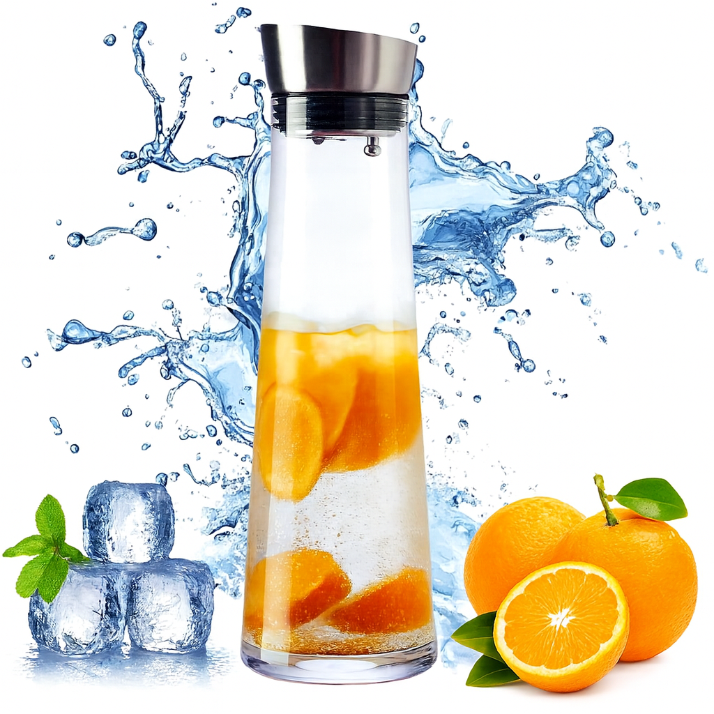 إبريق زجاجي بغطاء من الفولاذ المقاوم للصدأ