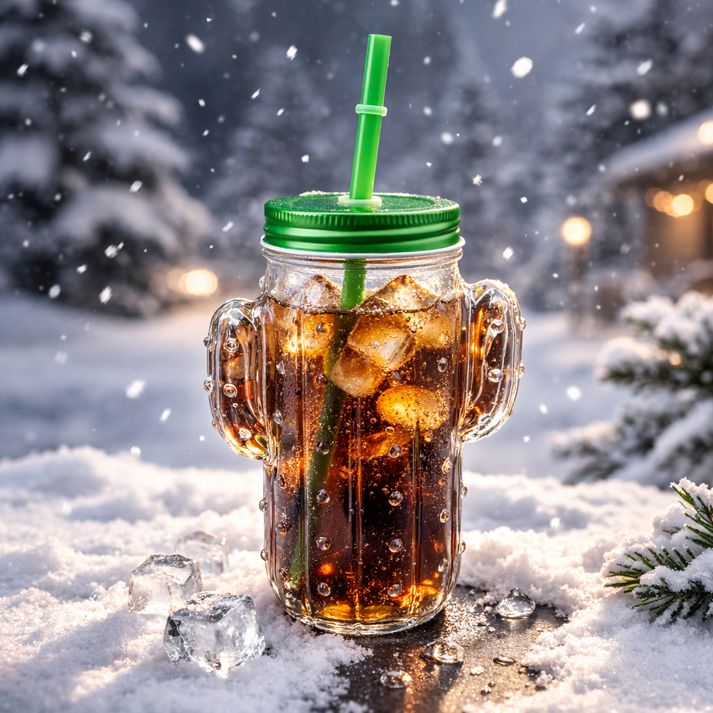 كوب زجاجي من الصبار مع غطاء وجرة للشرب من القش