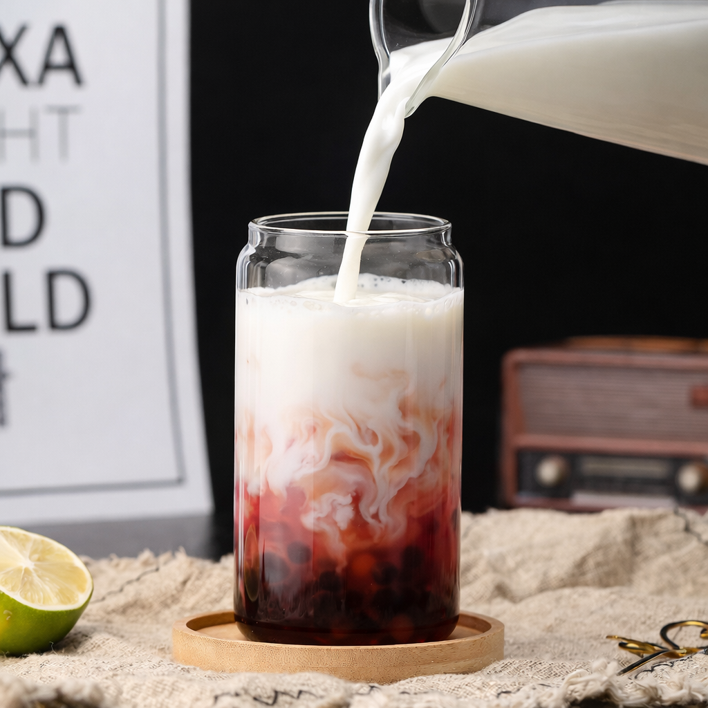 كوب زجاجي بغطاء من الخيزران