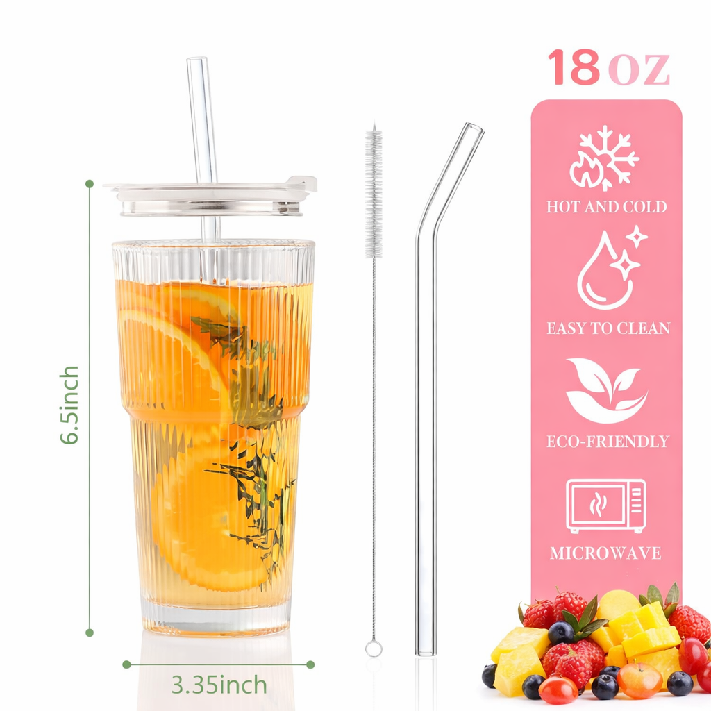 كوب قهوة زجاجي مضلع من القش 