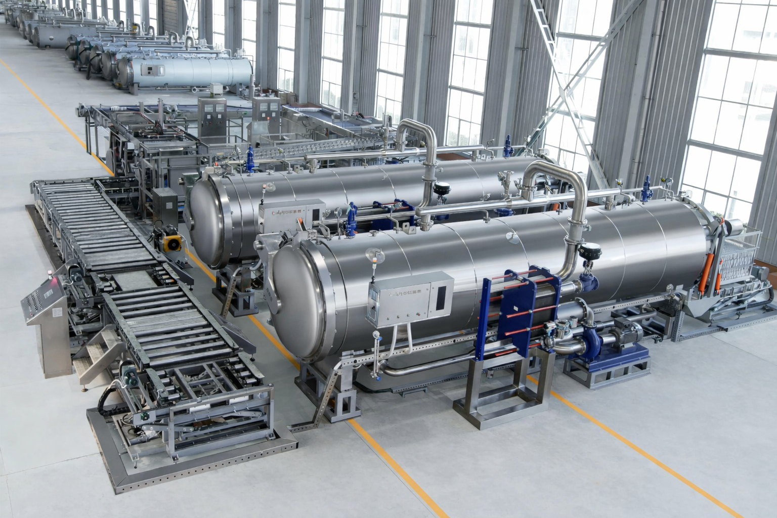 خط معوجة تعقيم الطعام المستمر الأفقي